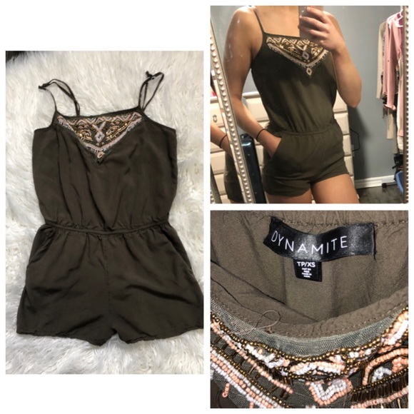 Dynamite Army Green Romper - Picture 1 of 3